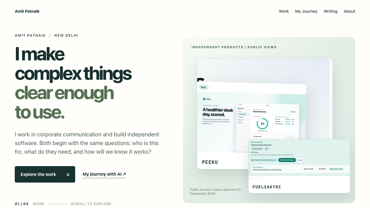Previous green and white homepage opening with top navigation and overlapping product views